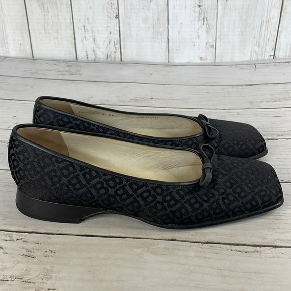Bally Takawa Black Fabric Logo Pattern Bow Square Toe Flat - Picture 13 of 14